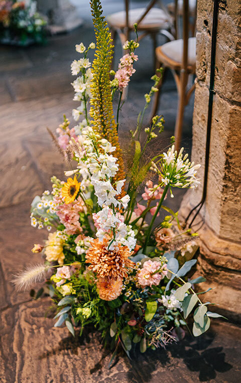 Florals decorating the church