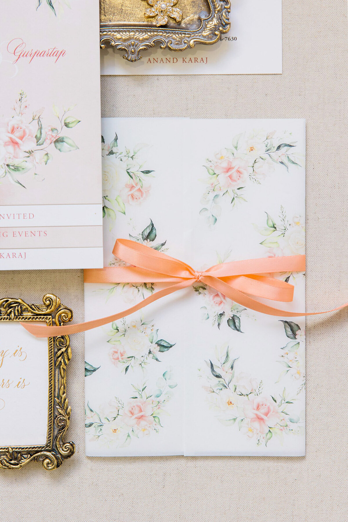 Blush florals vellum & tassel wedding invitation 3