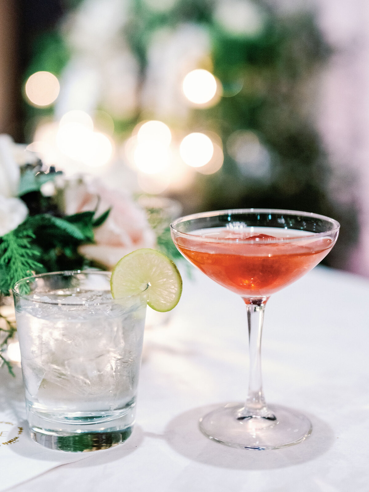 Close up of two cocktails on the table. 
