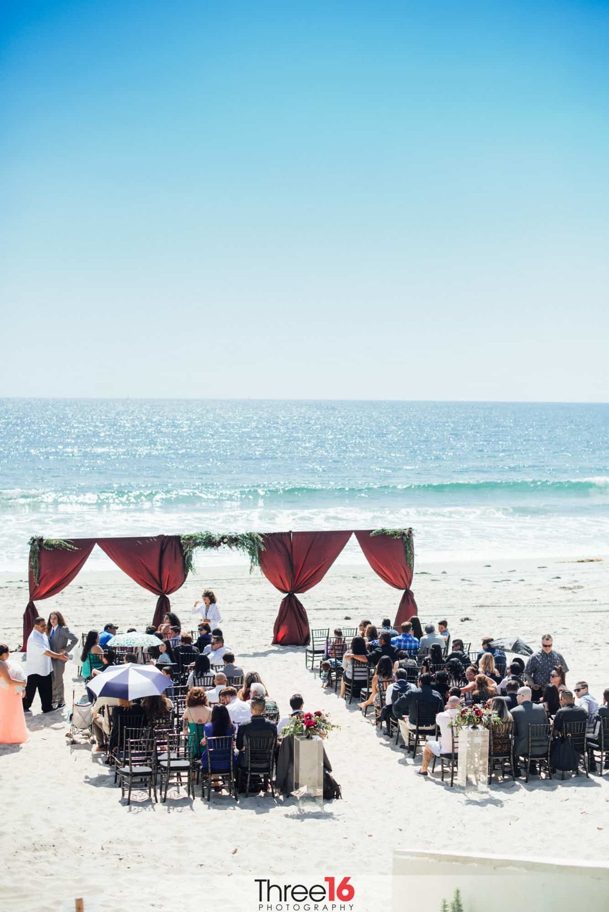 A view from above of a Salt Creek Beach wedding