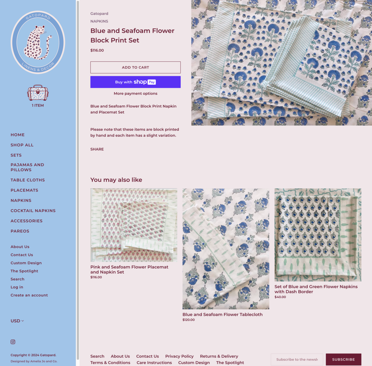 Flower Block Print Napkin Set product page