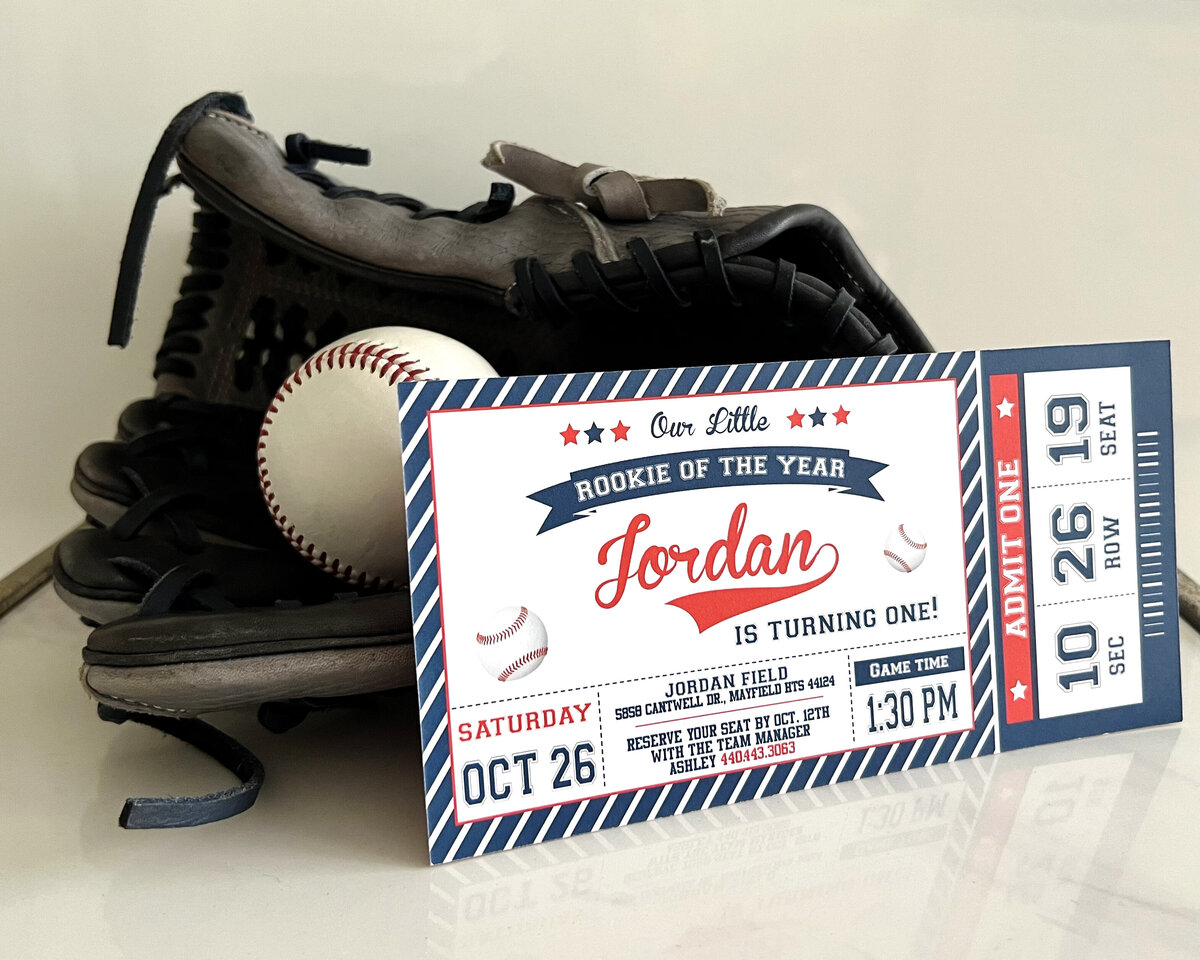 Baseball ticket birthday invitation
