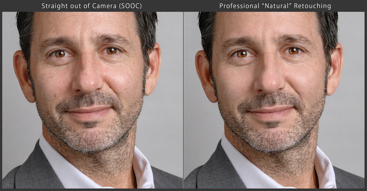 Executive headshot before and after professional natural retouching by Ivan Apfel