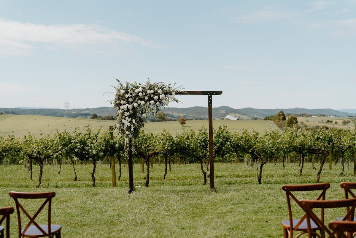 A wedding ceremony arbour set up at Vue on Halcyon