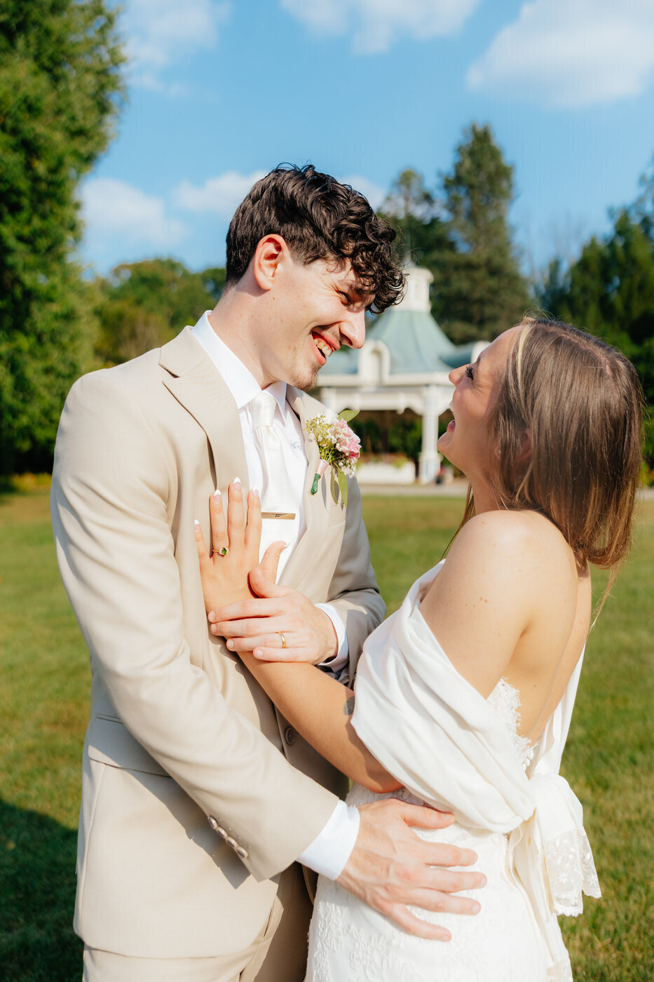 Bride and groom portraits posing at The Holden Arboretum.