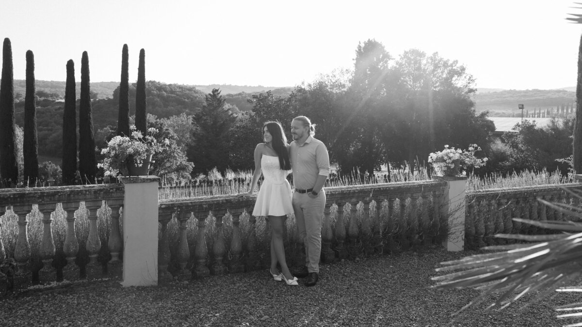 Bride and groom enjoying their rehearsal dinner at Villa La Selva the night before their Tuscany wedding