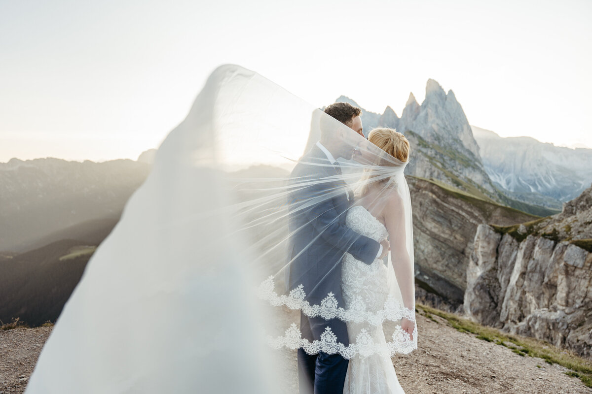 Romantic mountain wedding portraits at Seceda Italy