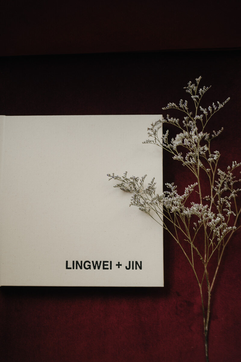 fine art wedding album white cover with black deboss