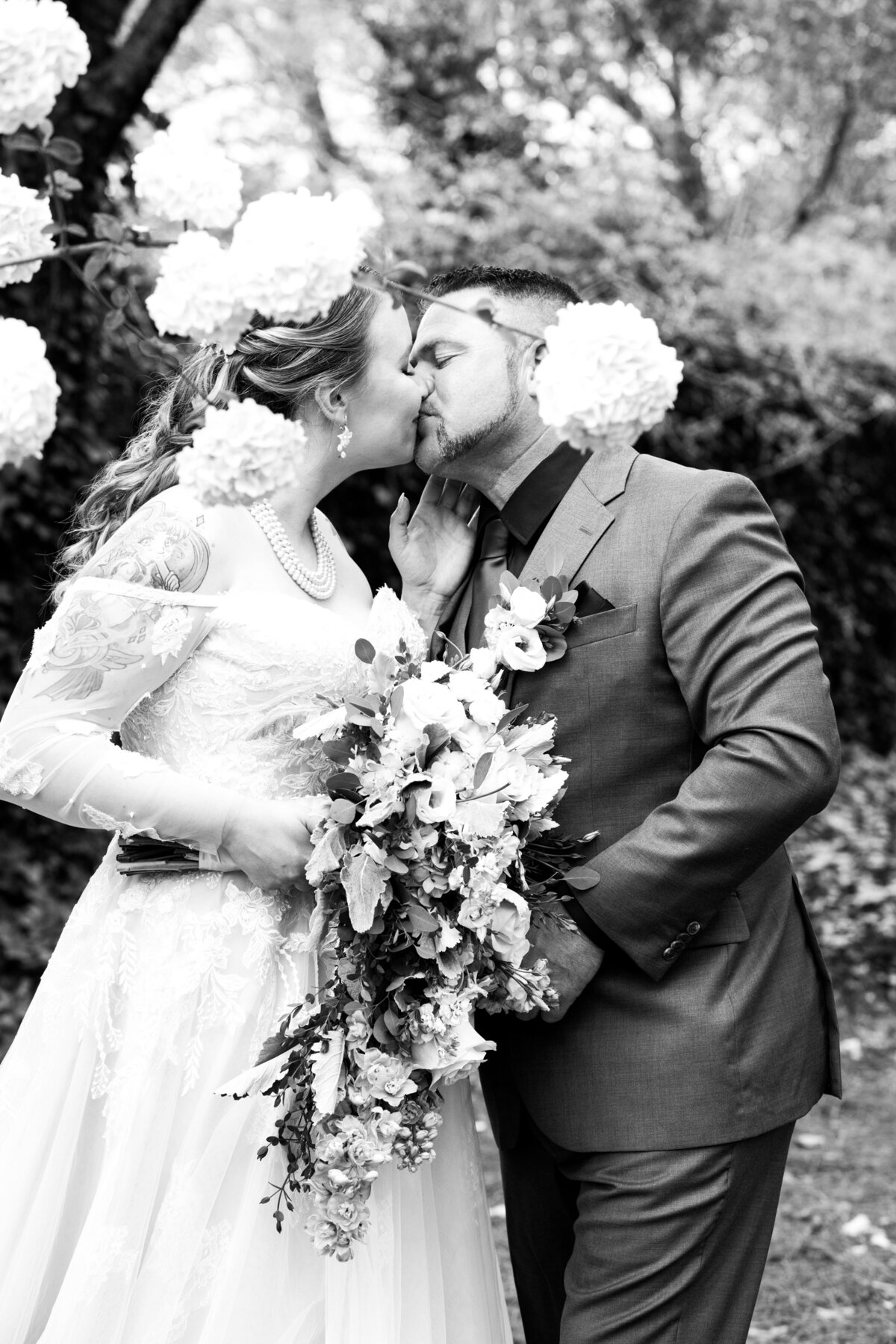 Carl-House-Auburn-GA-Bride-Groom-Black-White-Kiss-Garden-Wedding