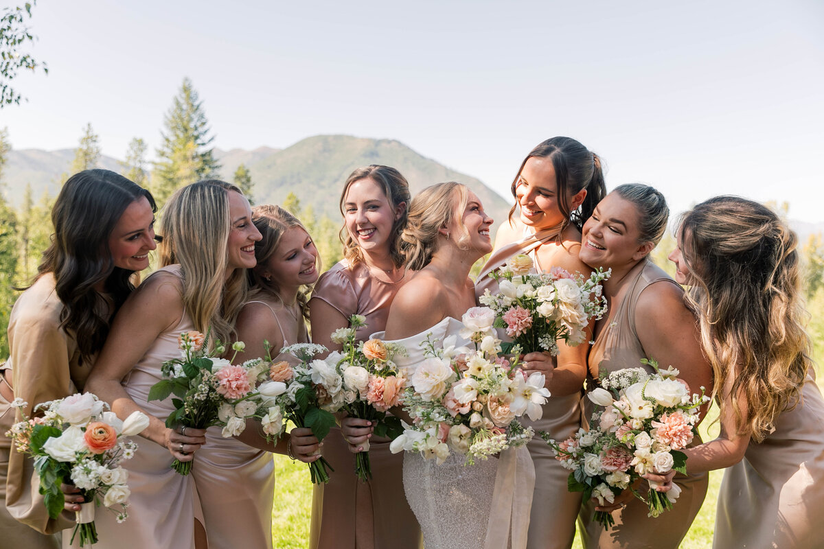 bridal party smiling