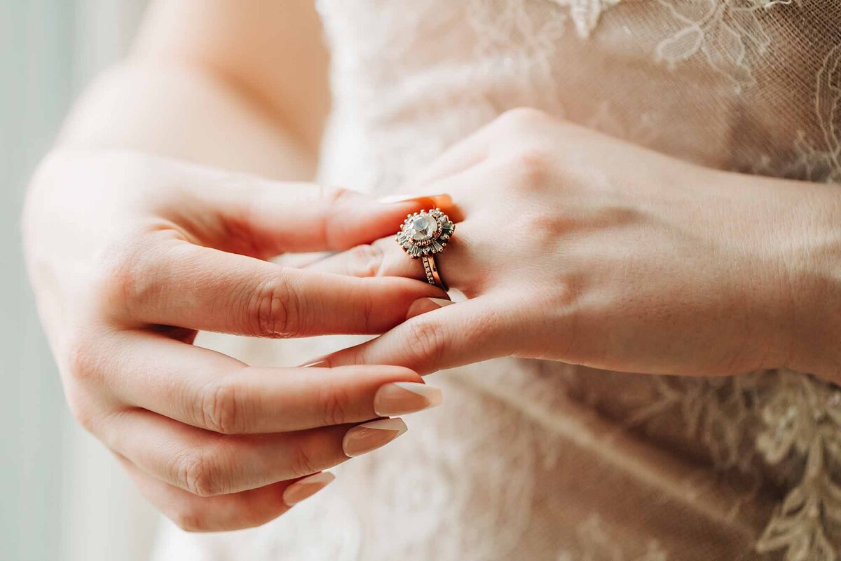 Close up of bride's wedding ring, Missoula, MT