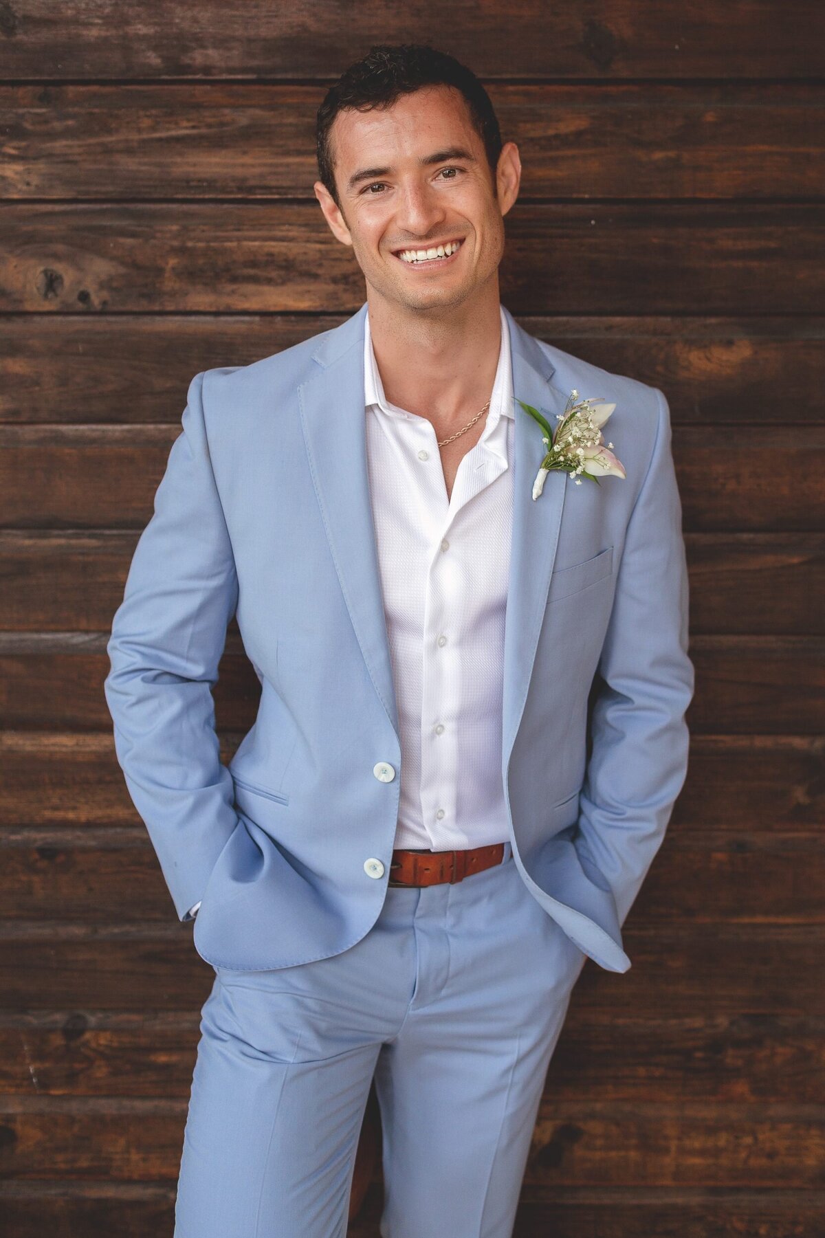 Portrait of groom before his  Riviera Maya wedding.