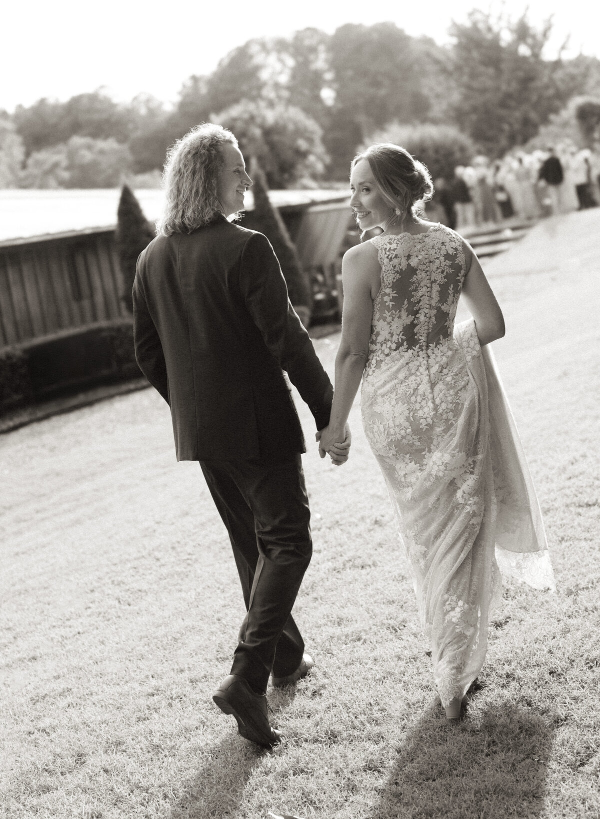 A bride and groom at sunset at The little Herb House.