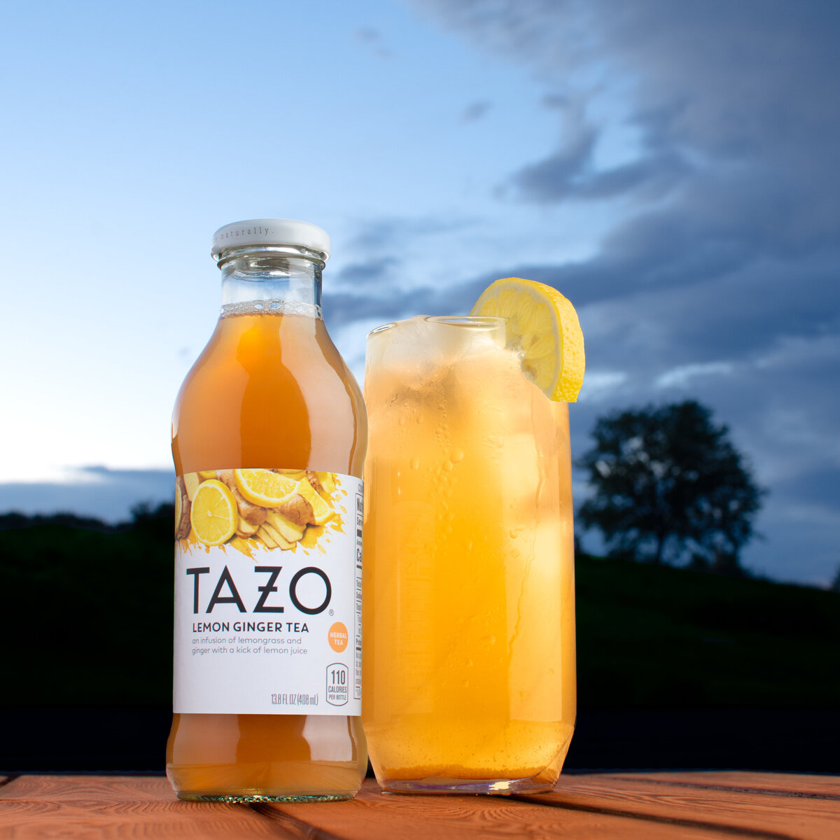 Tazo Lemon Ginger Tea packaging photoshoot - hot summer night.