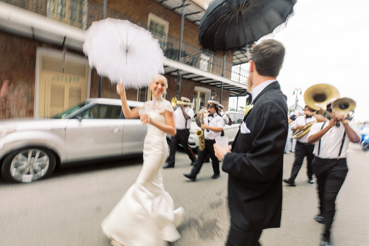 Destination wedding second line in New Orleans Burbon Street