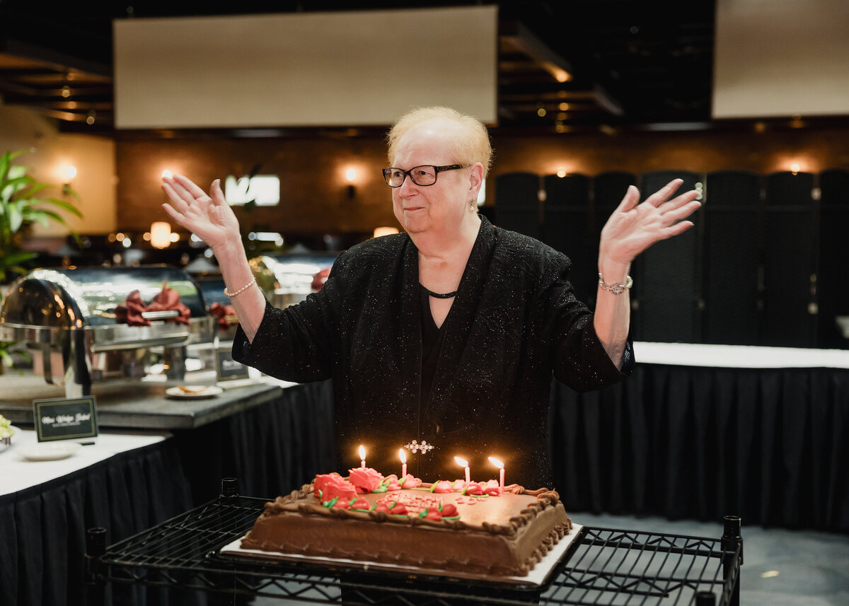 Birthday greetings at a milestone birthday party.