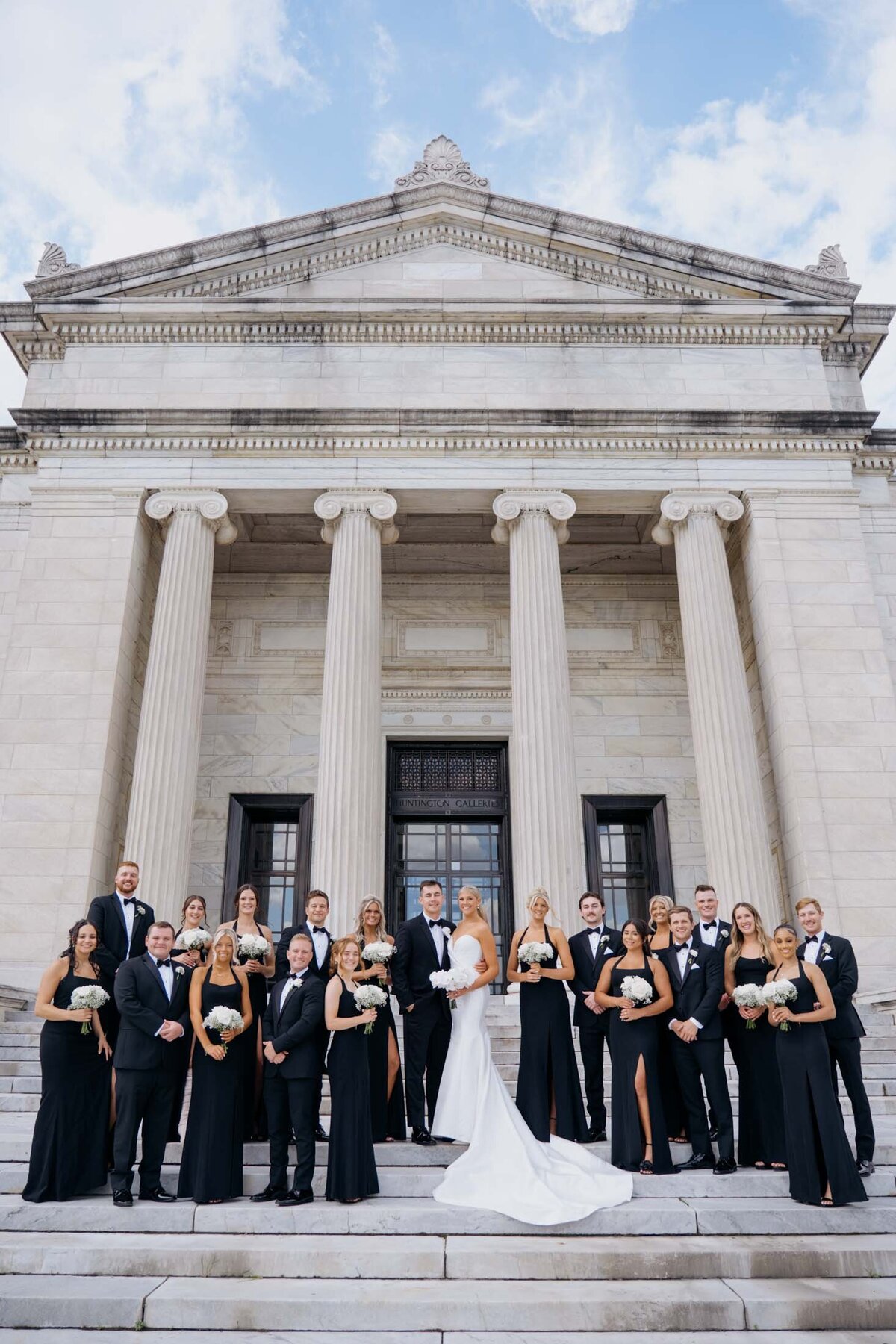Bridal party in black and white at Cleveland Art Museum