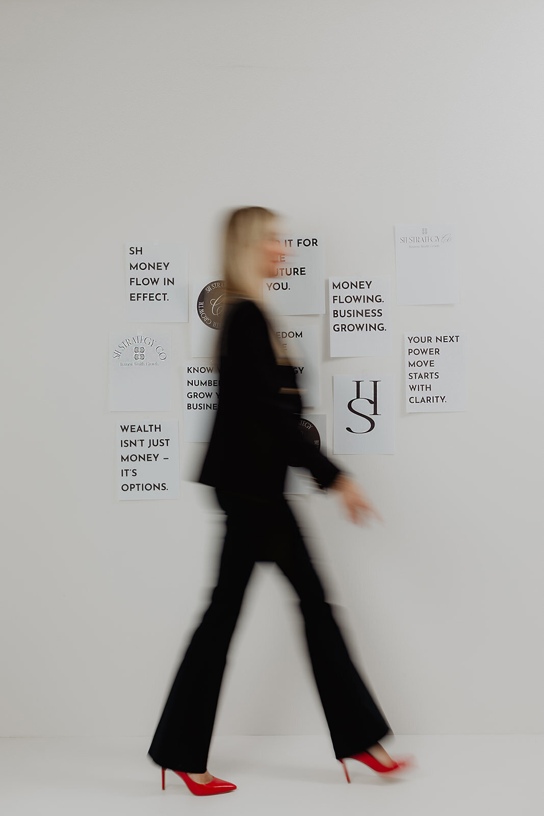 professional woman walking in black
