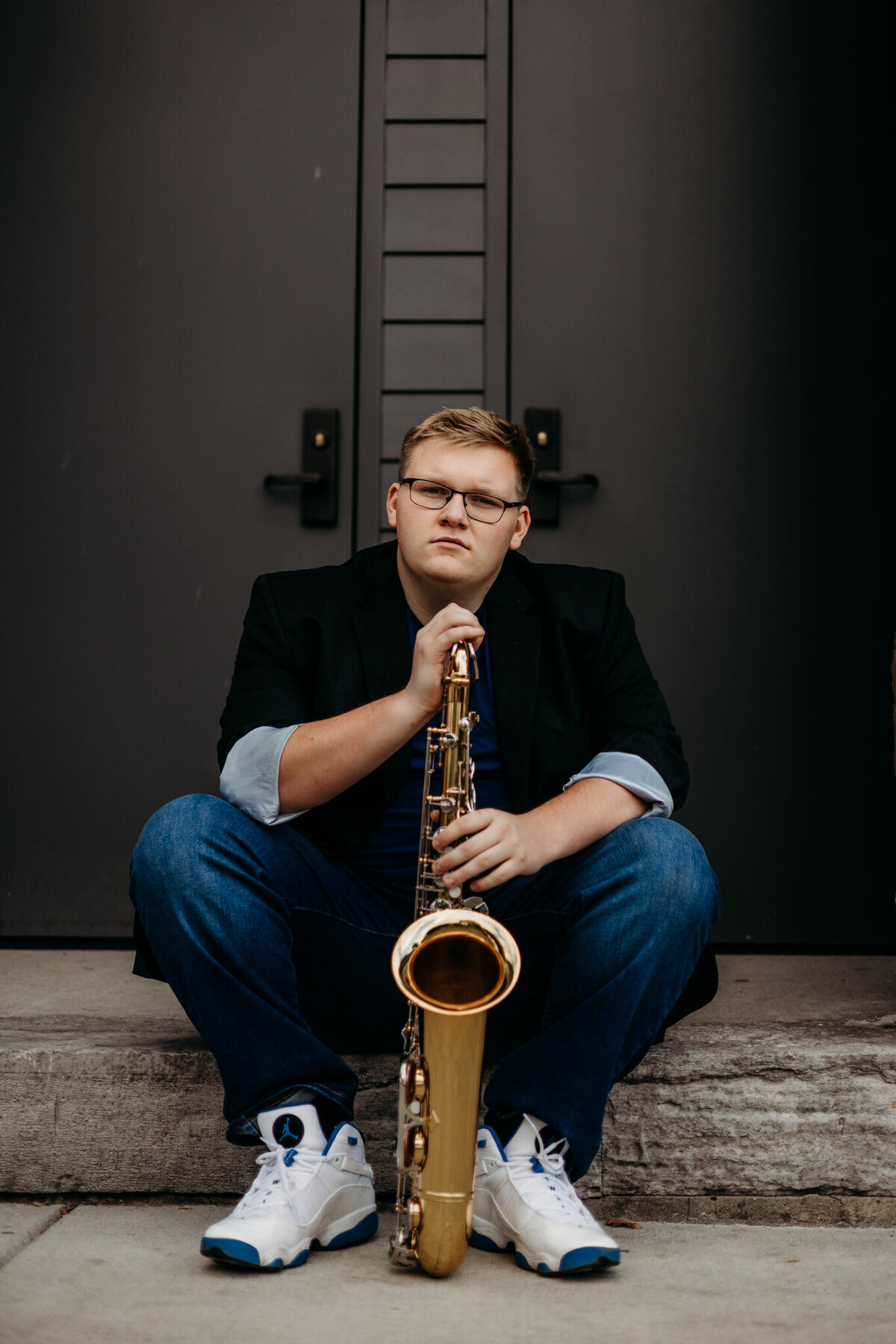 Urban senior photos saxaphone