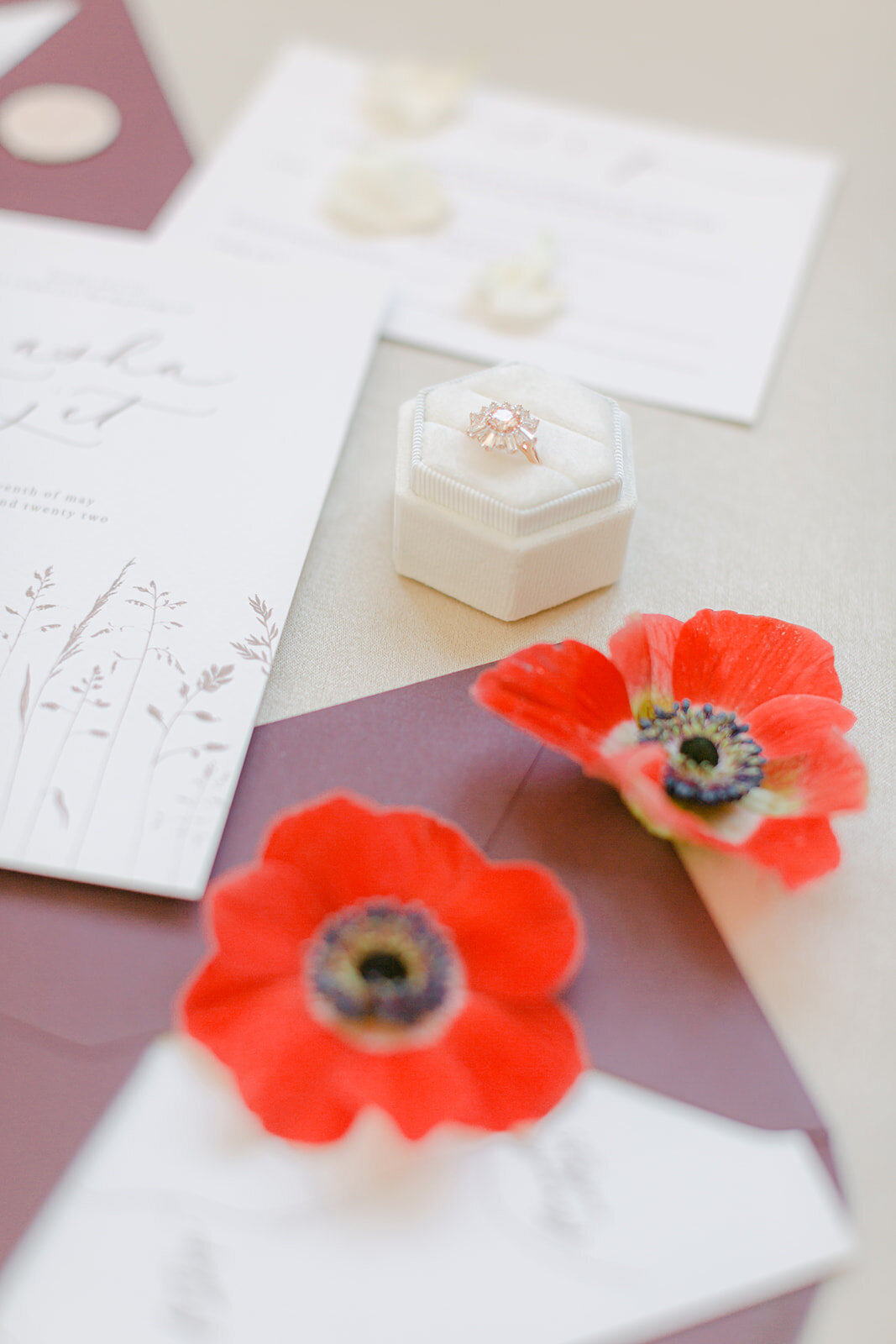 191  - Written by Emily Wedding Stationary Planner - Maila Enea Wedding Planner - Dangle Crystal Drop Earrings - Swarovski Sunshine Rose Gold Ring - English Garden Rose - Red Poppy Flower - London UK - Joana Senkute Photography
