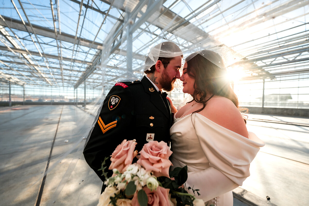 golden hour wedding photo taken at the Moonflower room, in the Enjoy Centre in St. Albert, Alberta