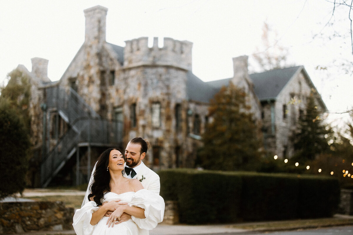 Bride and Groom embrace at Homewood Wedding Venue