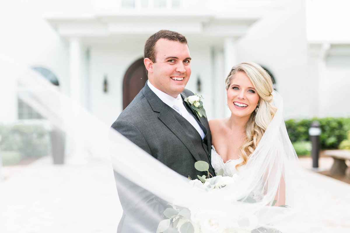 Chantilly Chic-Bride and Groom-Harborside Chapel-Veil-Tiffany McClure