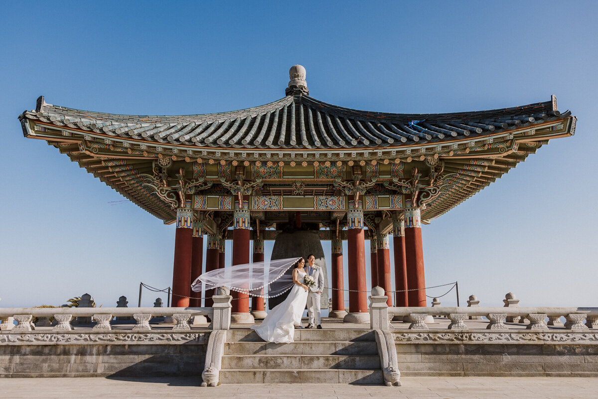 korean friendship well wedding romantics, flying veil shot.