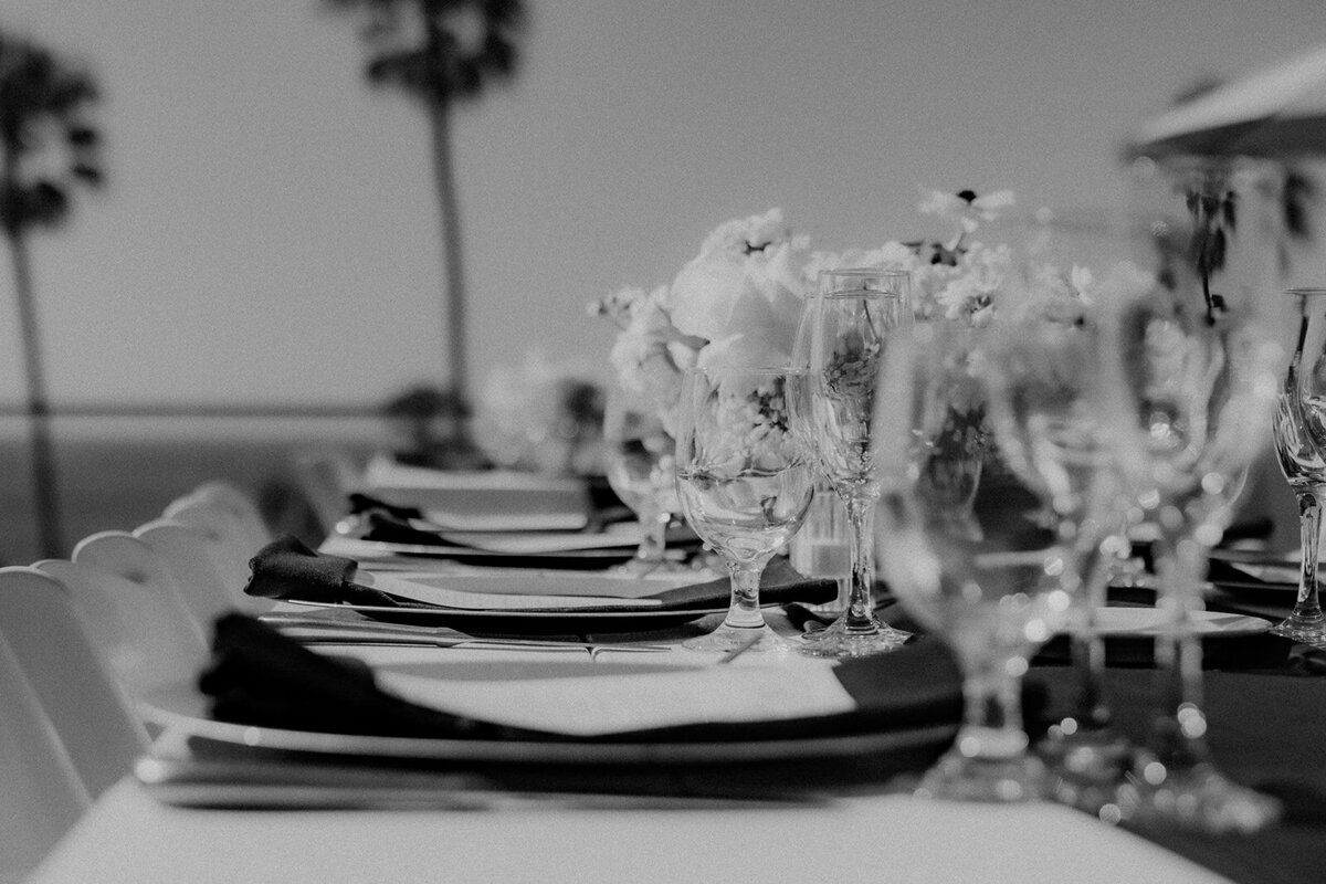 Close up of wedding table and centerpieces at San Diego wedding