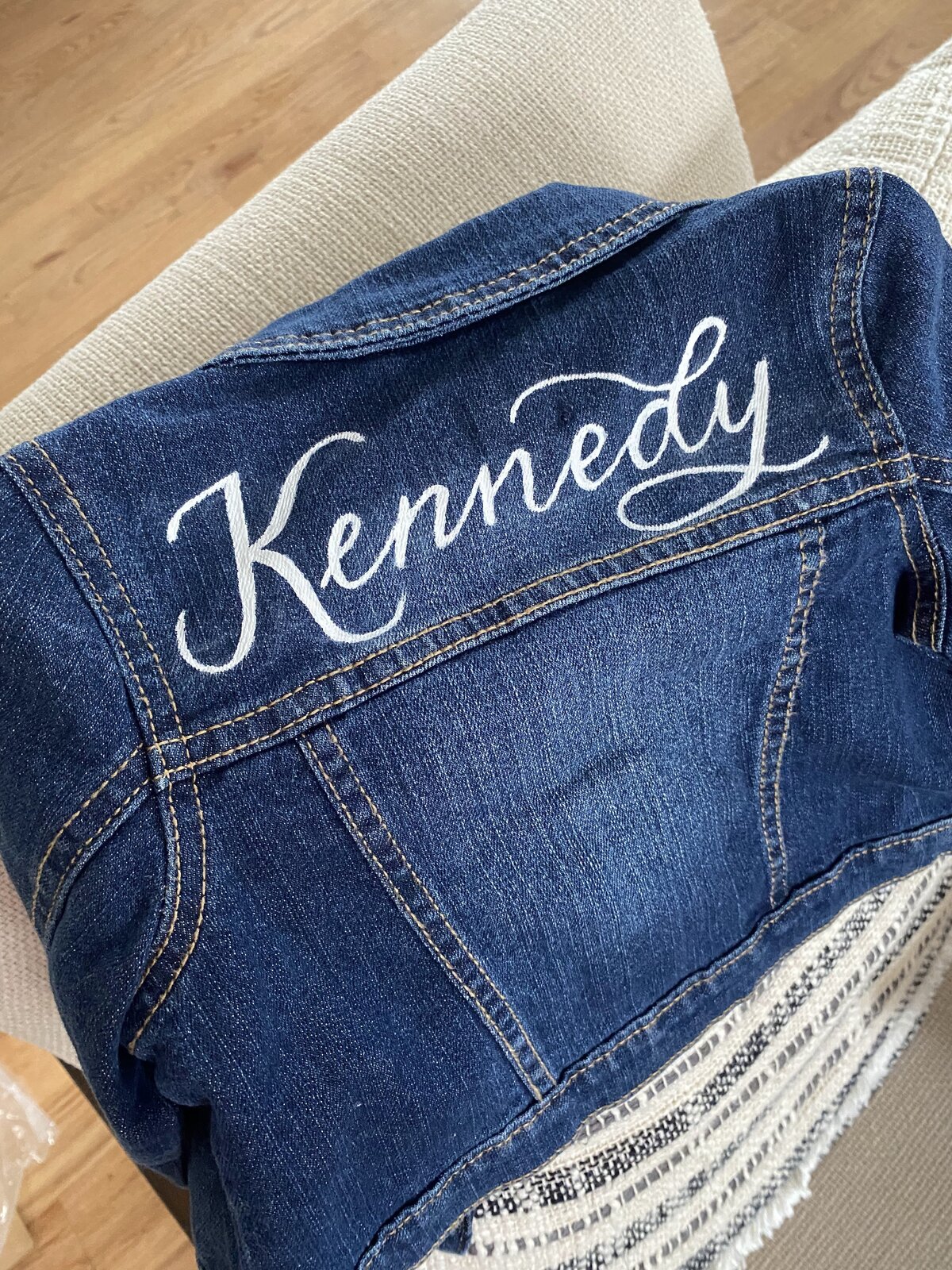 custom denim jean jacket lettered