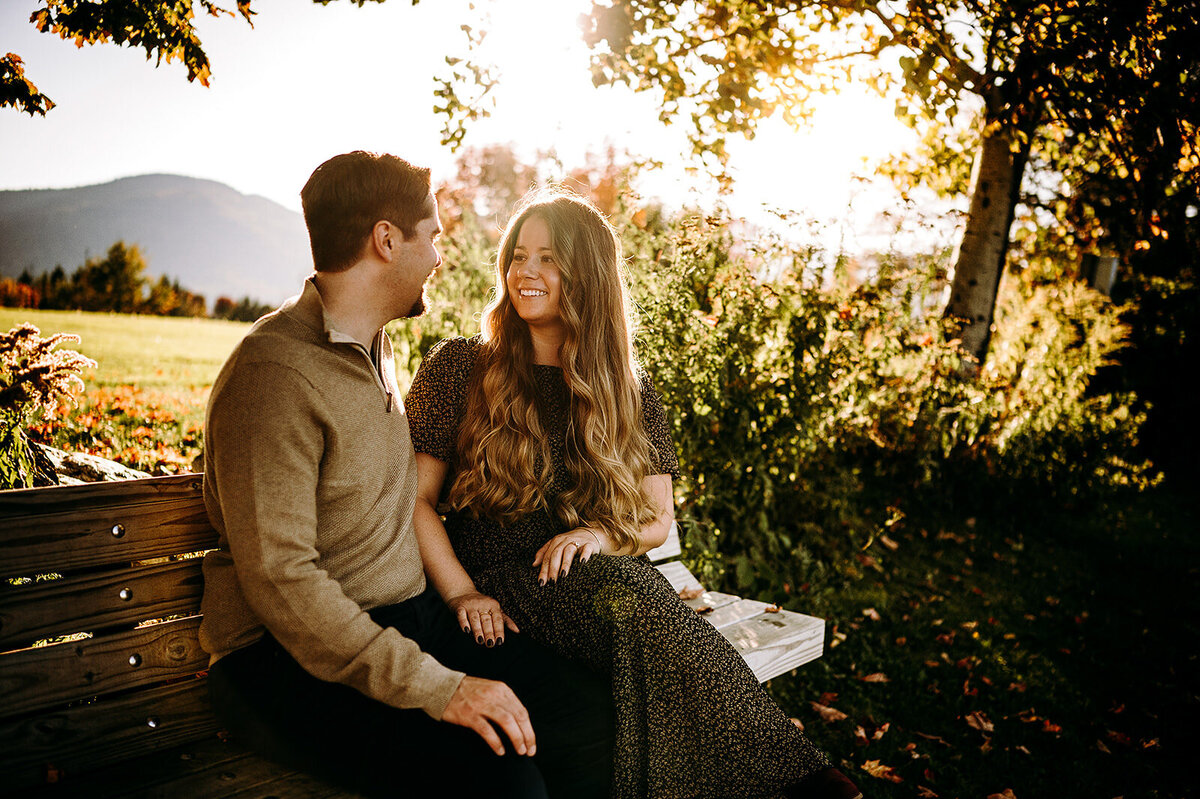 Amanda and Eric's pre wedding shoot at the trapp family lodge in stowe vwrmont with a beautiful sunset