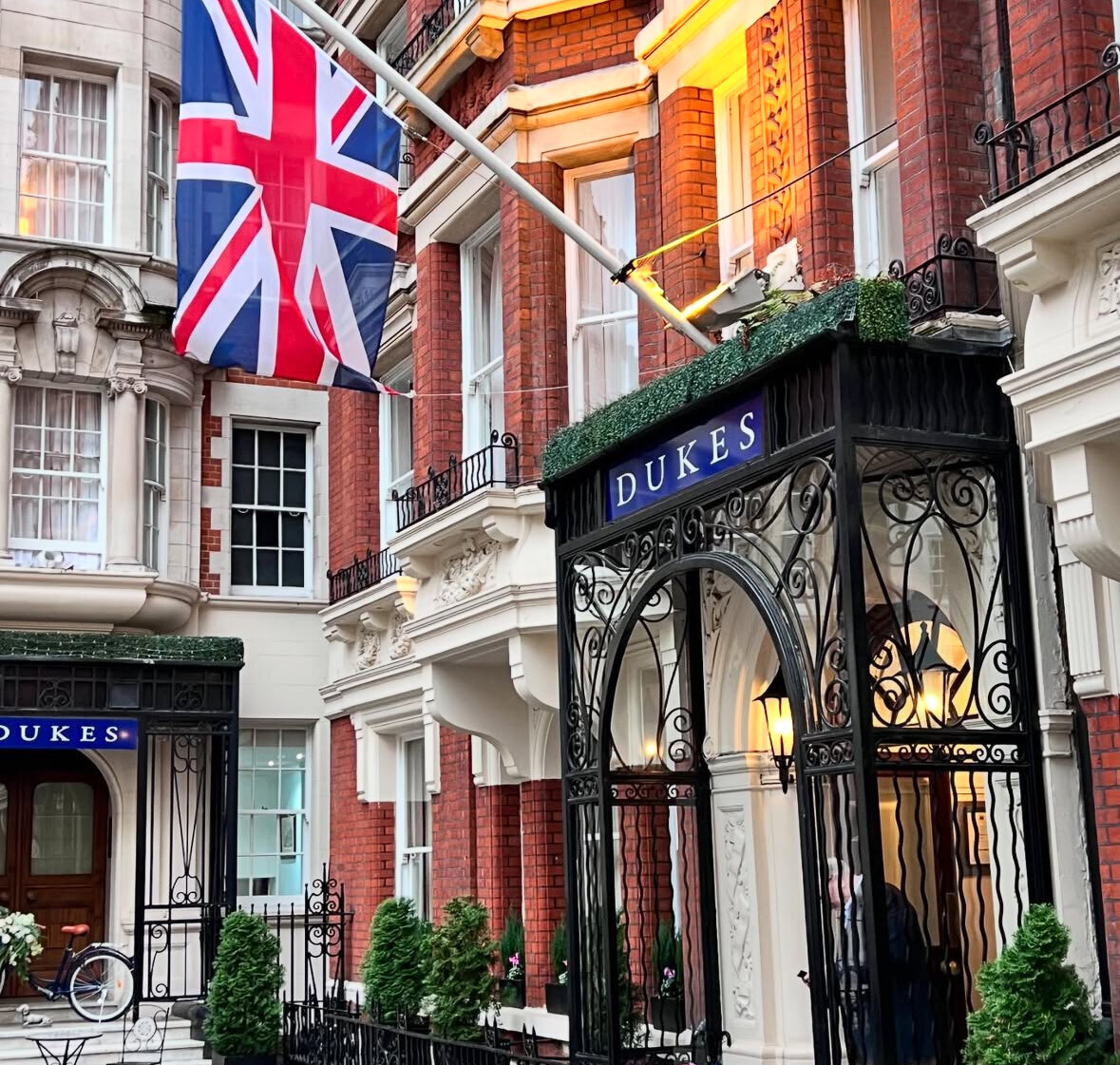 United Kingdom Flag with London Buildings at Dukes