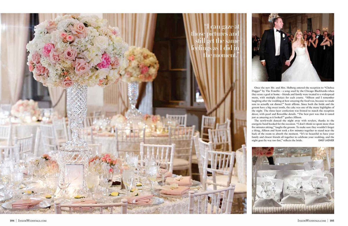 Winter couldn't be more exciting when we see our sweet couple, Allison and Scott's wedding in the Winter 2017 edition of Inside Weddings magazine! We love this family so much and we are so honored to have photograph both their son and their daughter's weddings. Thank you to Marcy Glink of Great Events who introduced us and planned both their weddings, and to the talented design team, Vince Hart at Kehoe Designs brought their dream wedding to fruition at The Standard Club. Click here for a list of vendors.