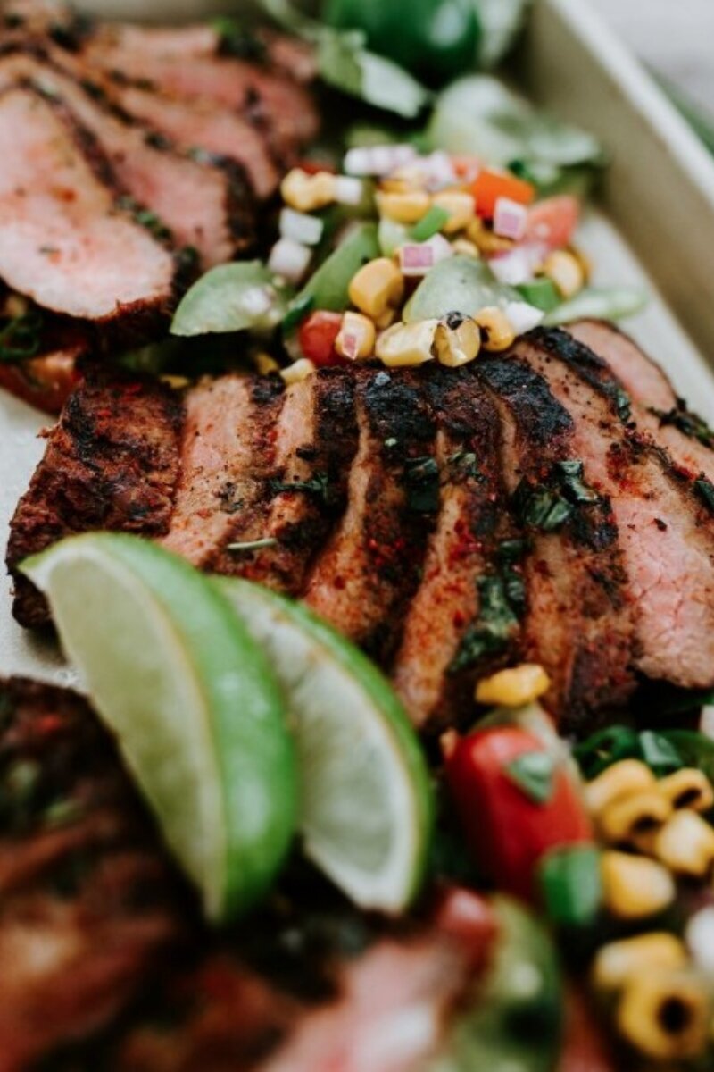 grilled flank steak with fresh corn salsa at Willowbrook wedding venue