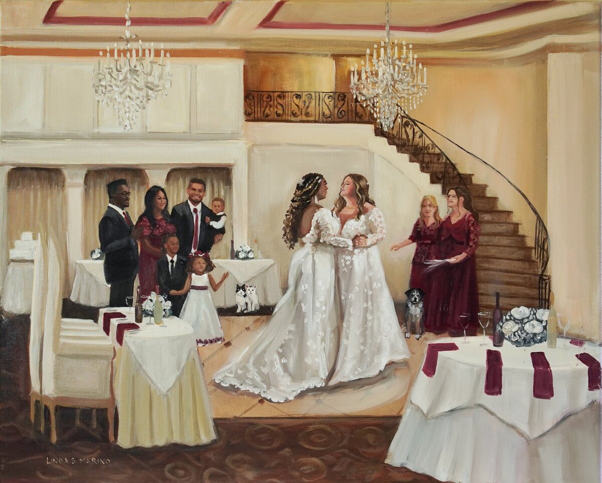 live wedding painting of brides' first dance at Aria in Prospect CT