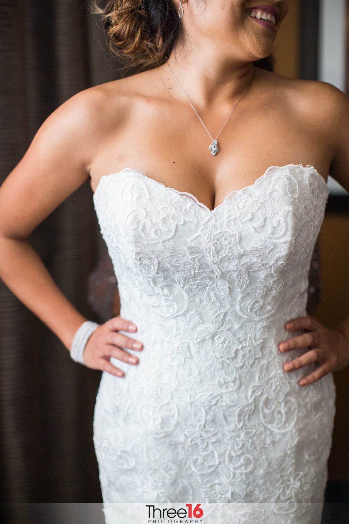 Bride's beautiful white wedding gown