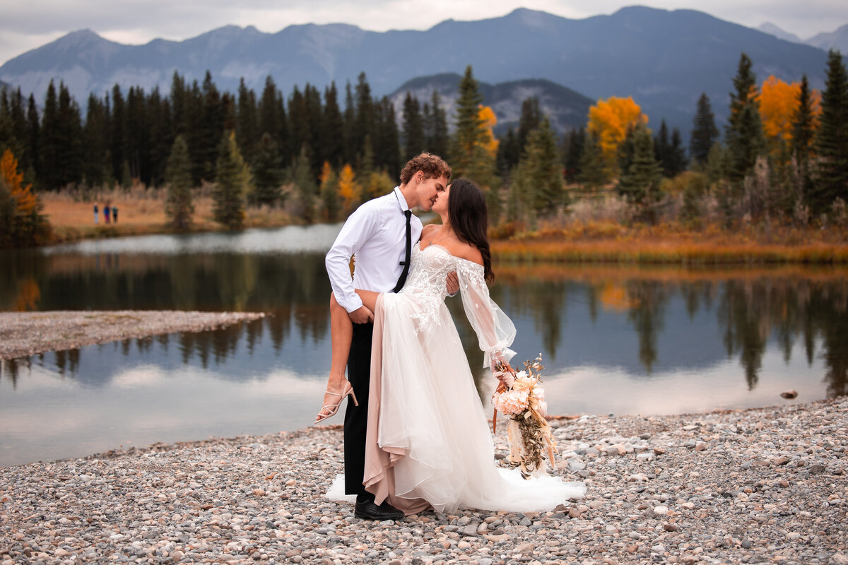 Couple on their wedding day in the Mountains of Yukon