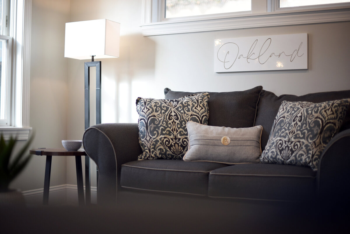 Close up of professionally staged living room furniture