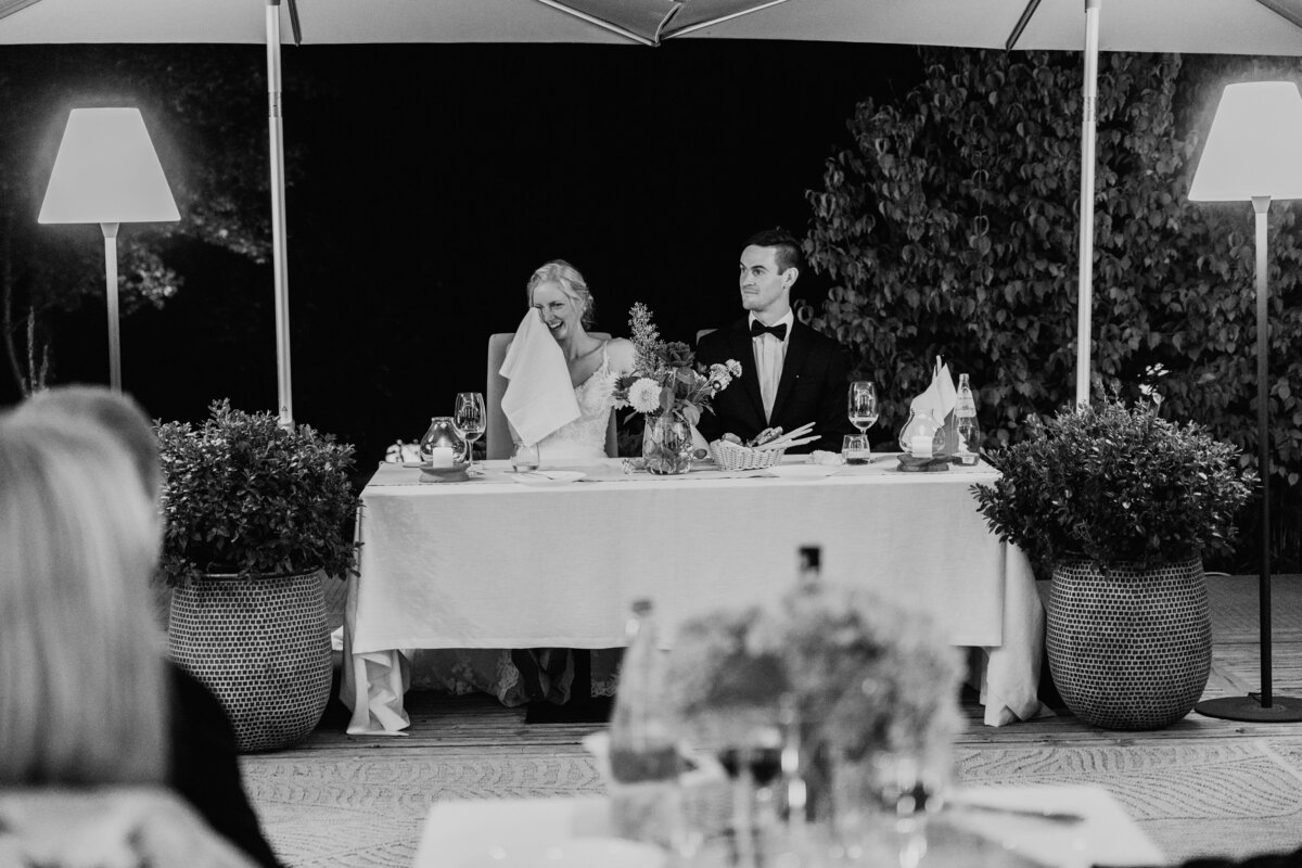 Outdoor dining terrace at La Vimea during wedding reception