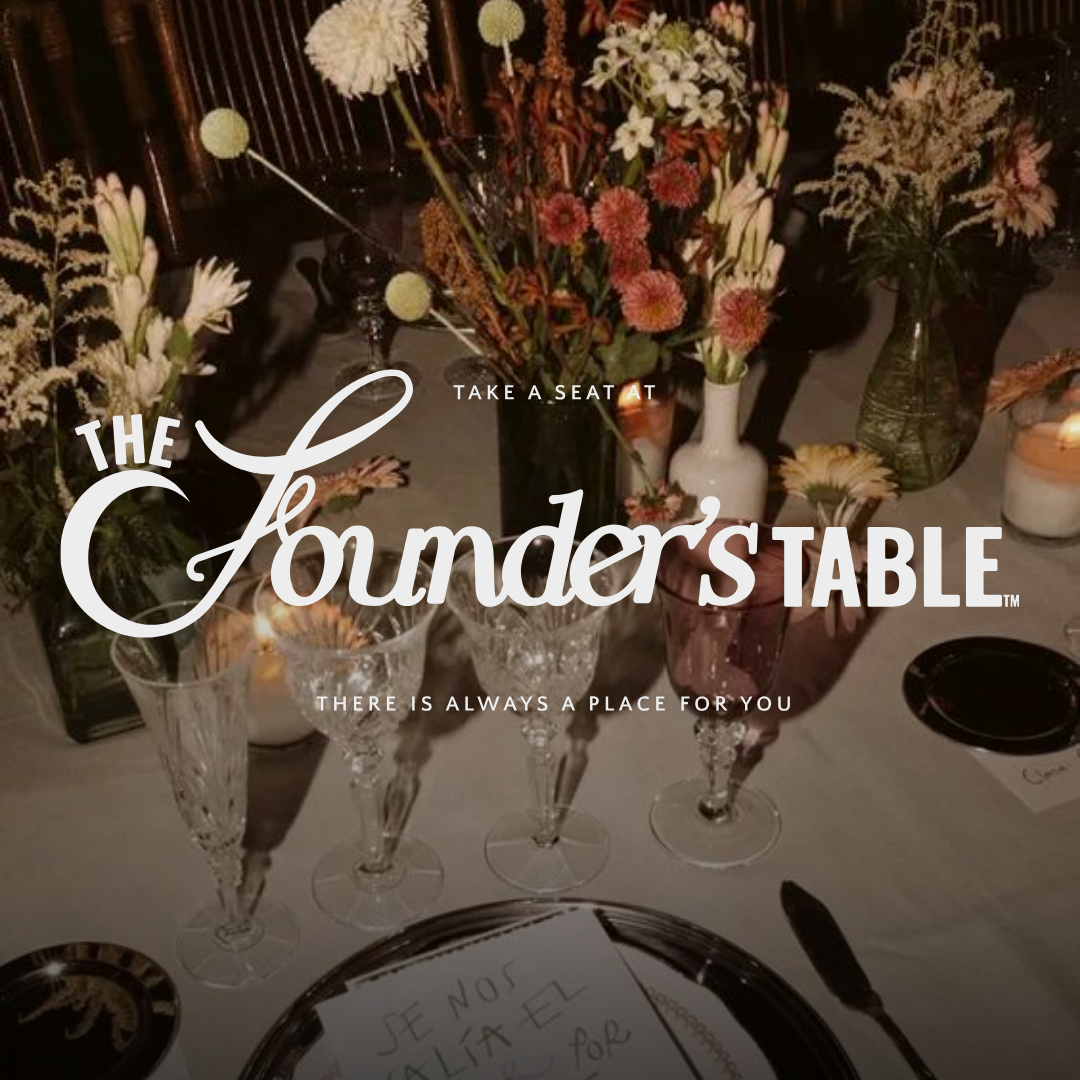 The founder's table logo overlayed an image of a table place setting
