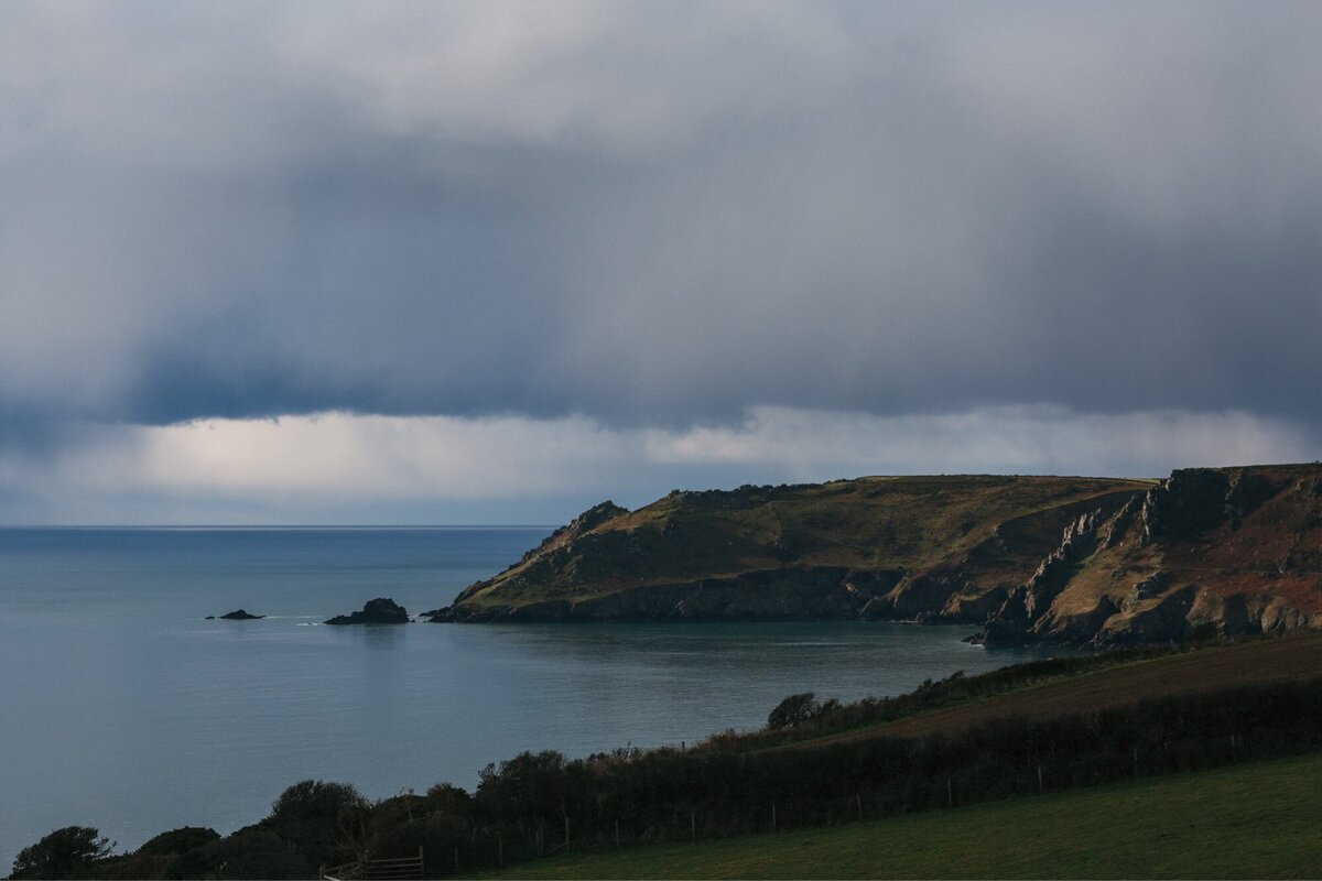 Colbalt Storm clouds over the sea near Gara Rock in Devon 