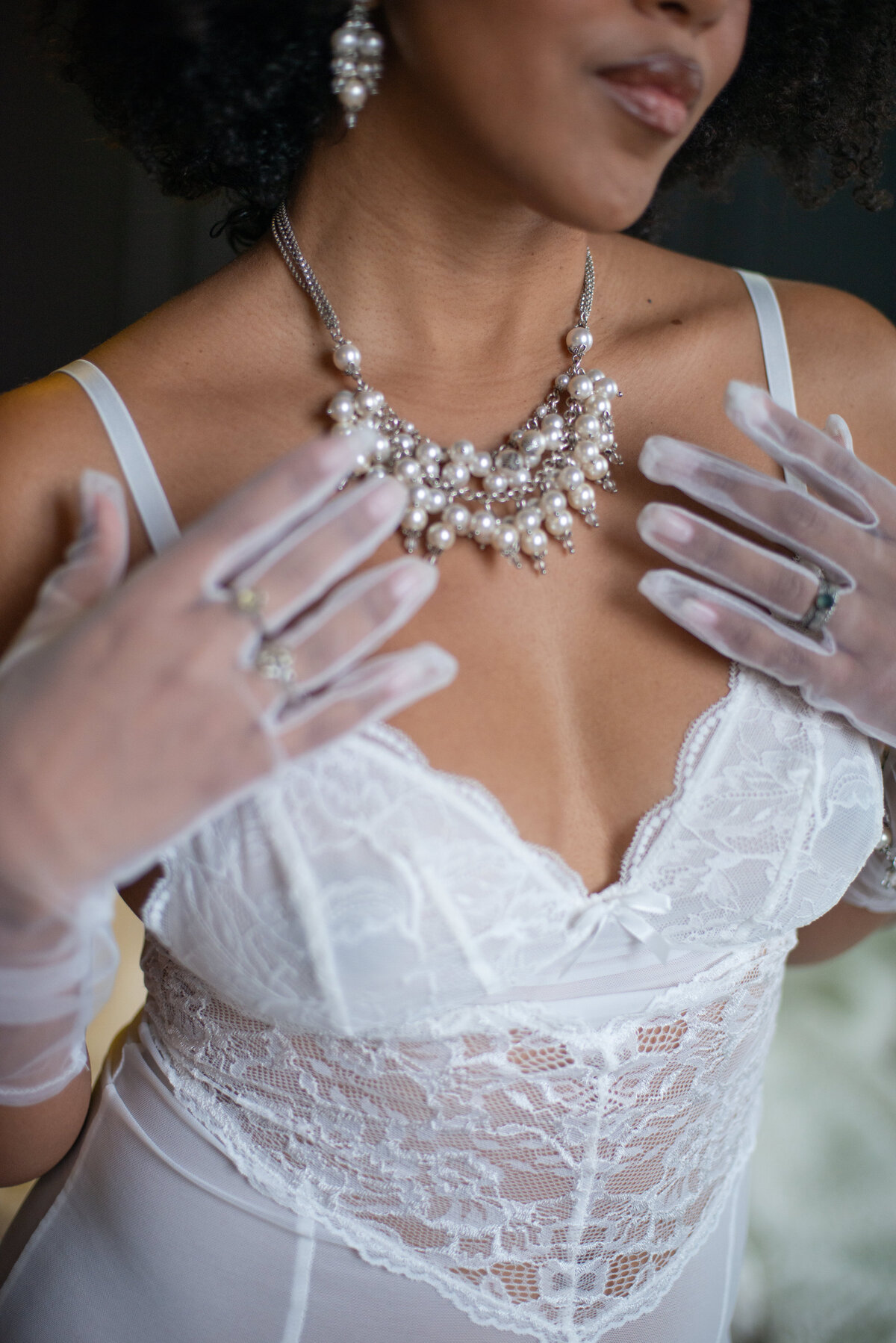 Romantic boudoir scene with soft lighting  and elegance costume jewelry