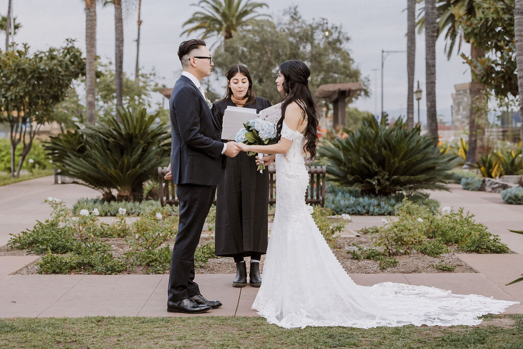Laguna Hills Wedding, bride and groom outside ceremony