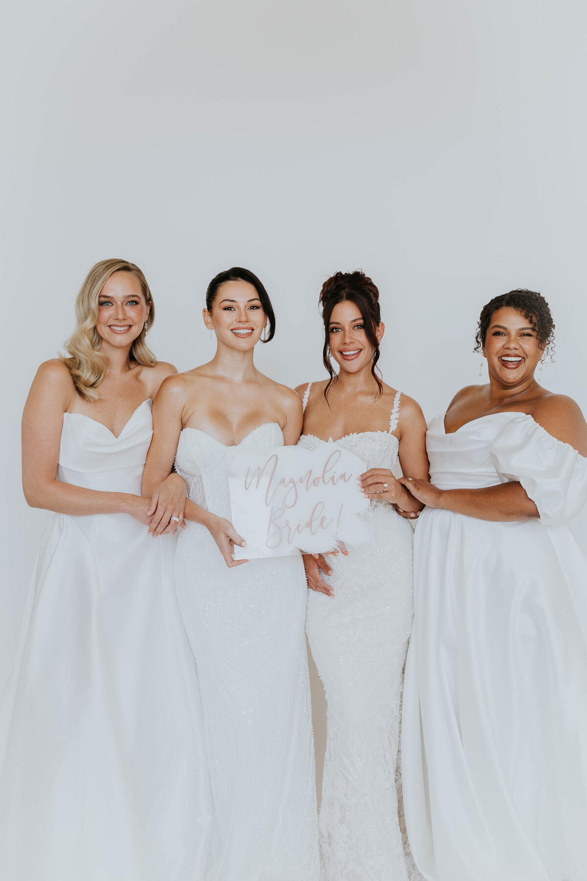 bride smiling at dress appointment