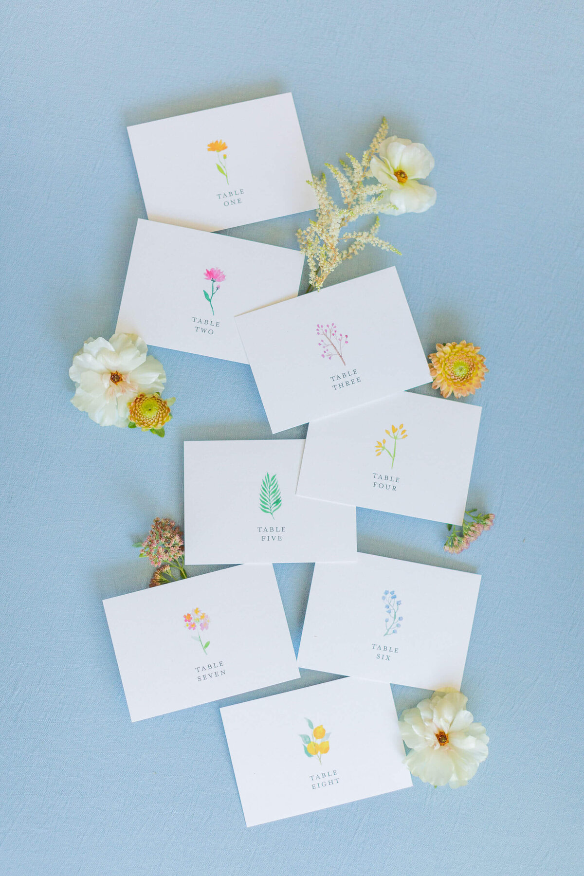 escort card inserts with watercolor flowers