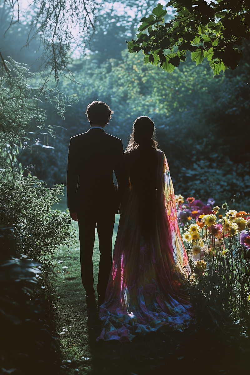 Silhouetted Couple in Garden