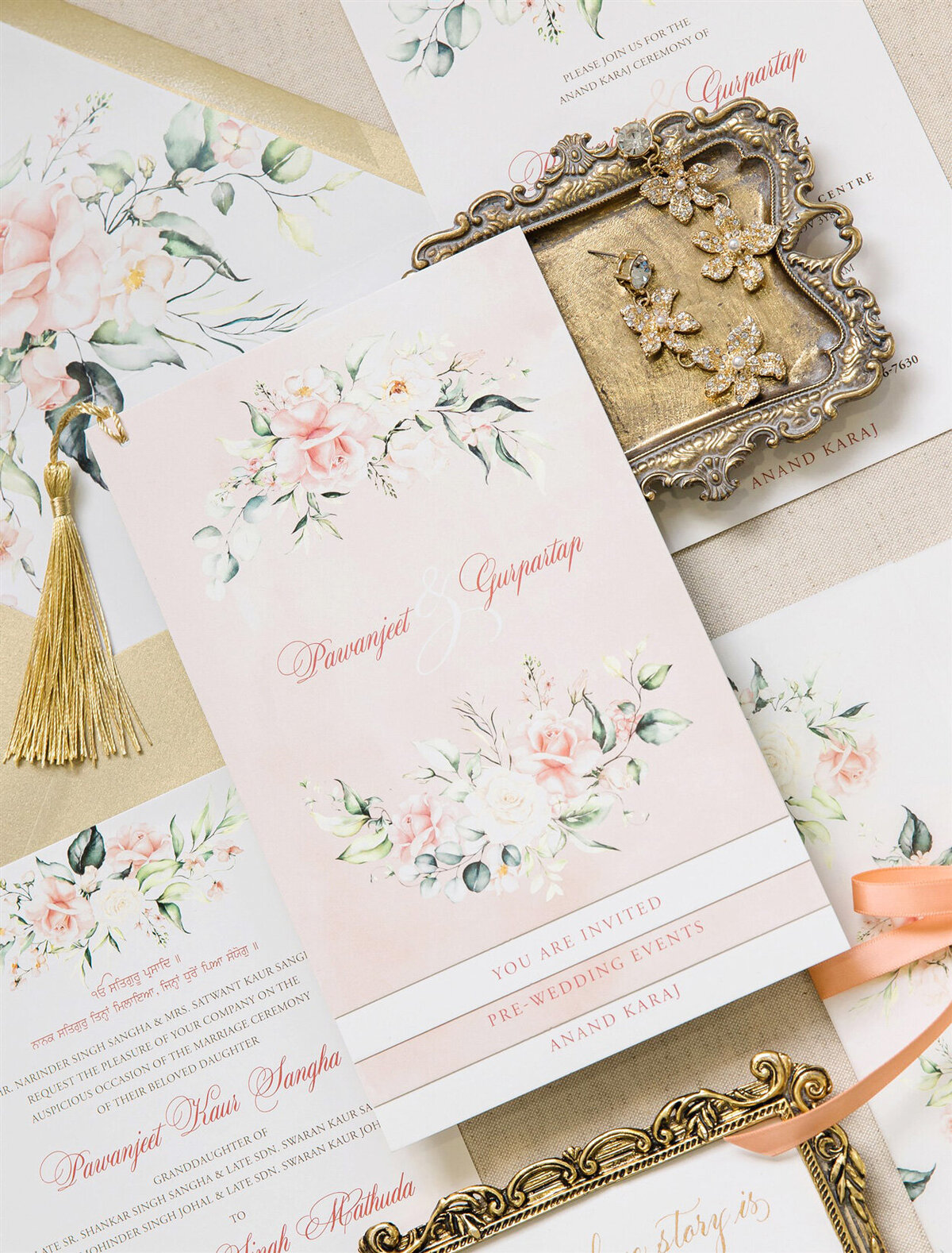 Blush florals vellum & tassel wedding invitation 2