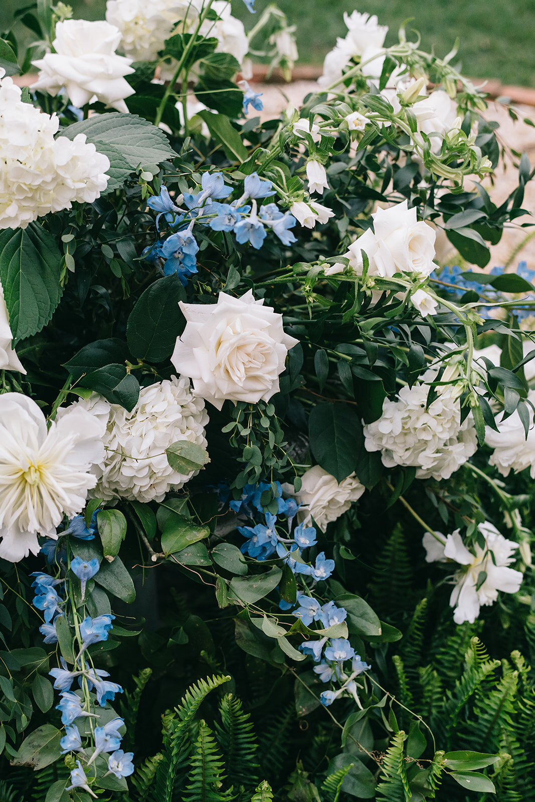 White and blue florals designed by Abby Grace Florals at Greenville SC wedding
