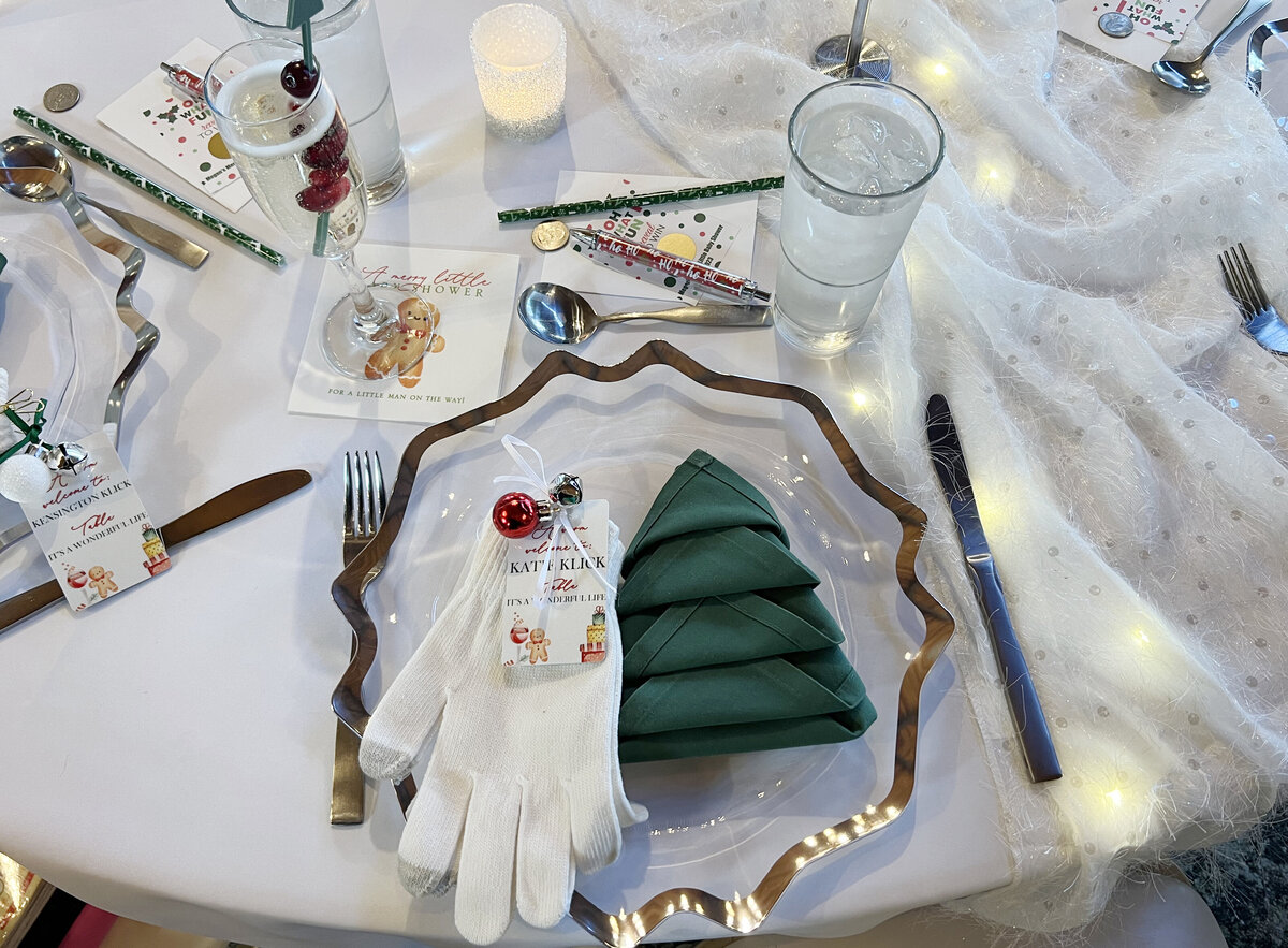 Jane Osler creative christmas baby shower table setting