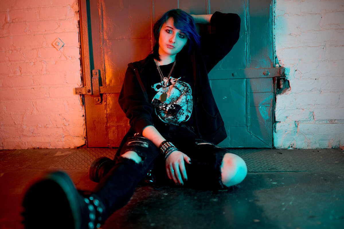 Colored light senior pictures LGBTQ 3